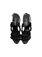 Chanel Spring 2012 Karl Lagarfeld "CC" Black Ruffled Bow Sandal Heels