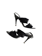Chanel Spring 2012 Karl Lagarfeld "CC" Black Ruffled Bow Sandal Heels