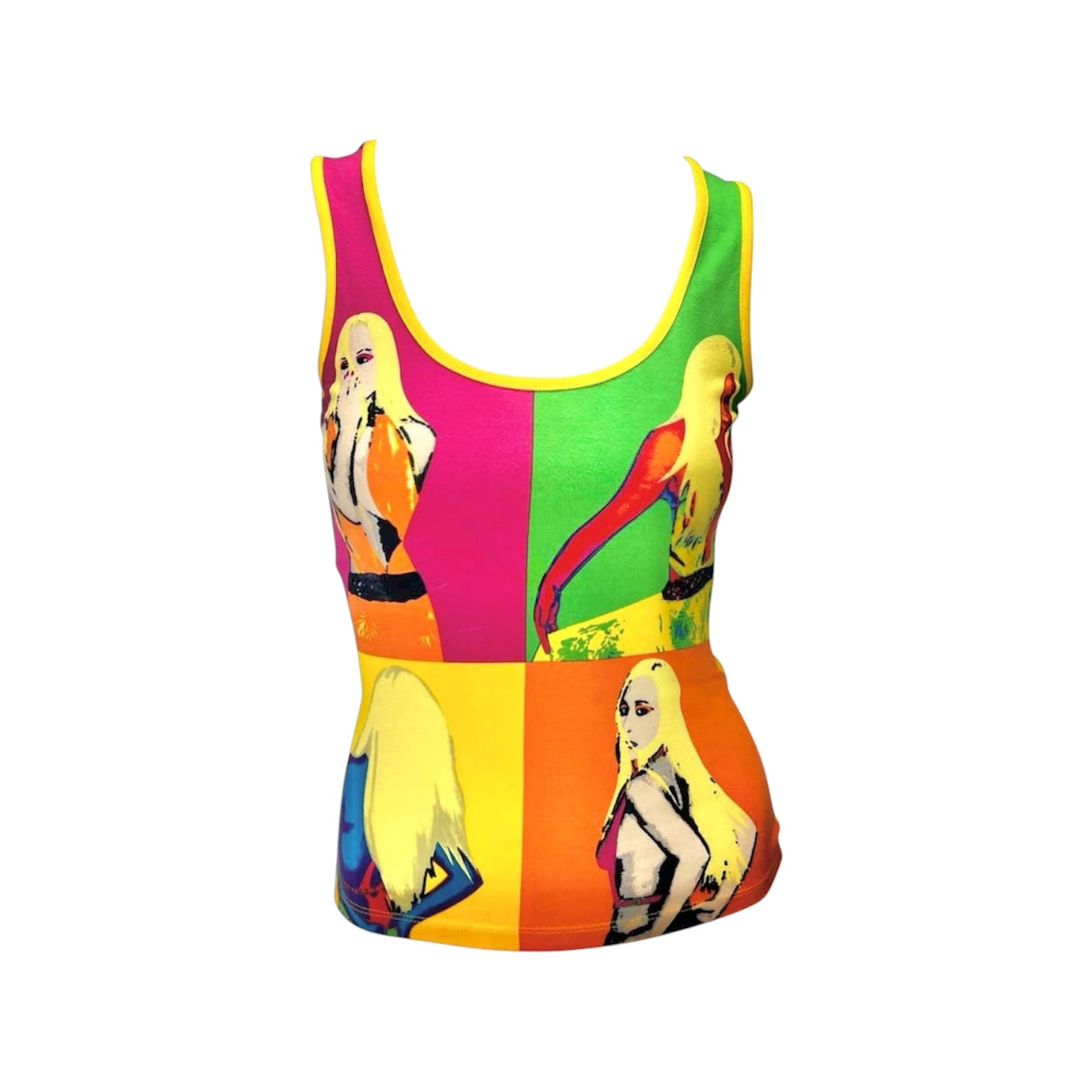Versace S/S 2004 Runway Neon Pop-Art Warhol Tank Top With Donatella Print